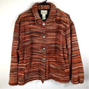 TanTrums Striped Lurex Jacket Women’s Large Boho Textured Button Front Clay Red